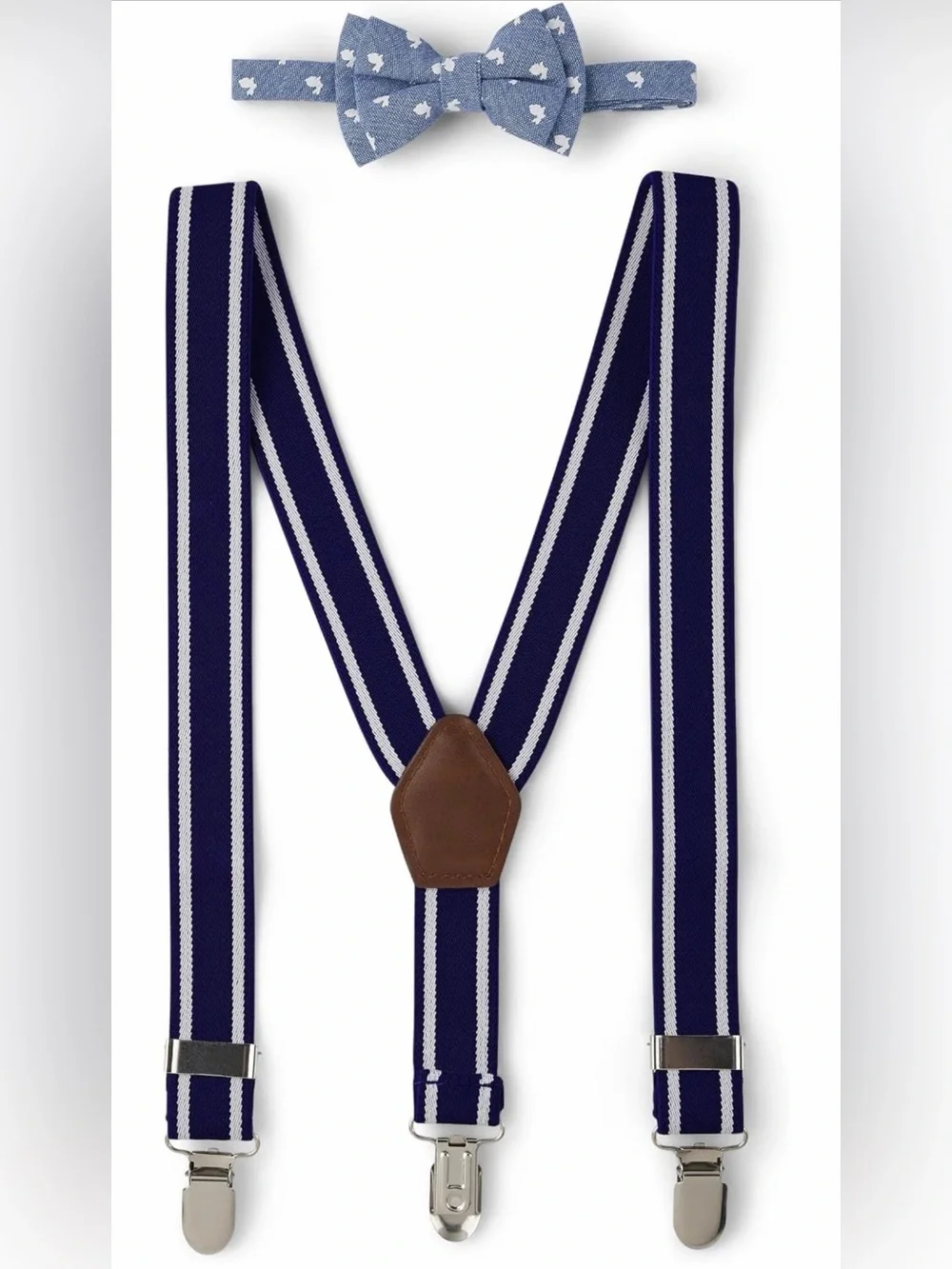 Gymboree Navy & White Striped Boys Suspenders with Light Blue Bow